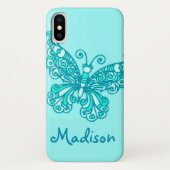 Mädchen nannten Aqua grünen Schmetterling Case-Mate iPhone Hülle (Rückseite)