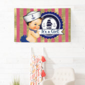 Mädchen Nautical Navy Blue Pink Gold Baby Dusche Banner (Insitu)