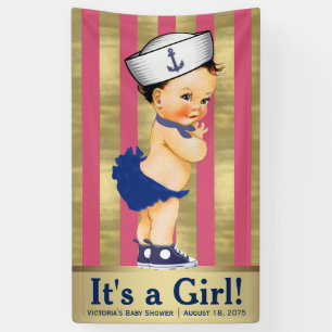 Mädchen Nautical Rosa Blau Gold Baby Shower Banner