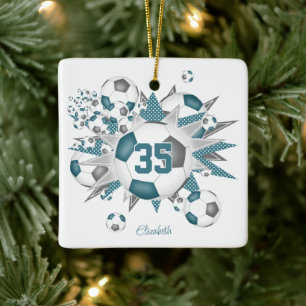 Mädchen nennen Fußballbälle Sterne aquamarin grau Keramikornament