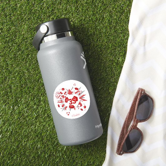 Mädchen nennen Jersey Nummer Red Soccball Blowout Aufkleber (HydroFlask Insitu)