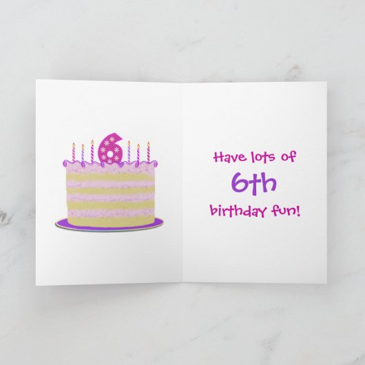 Mädchen Niedlich 6. Geburtstag personalisieren Karte (Innenseite)