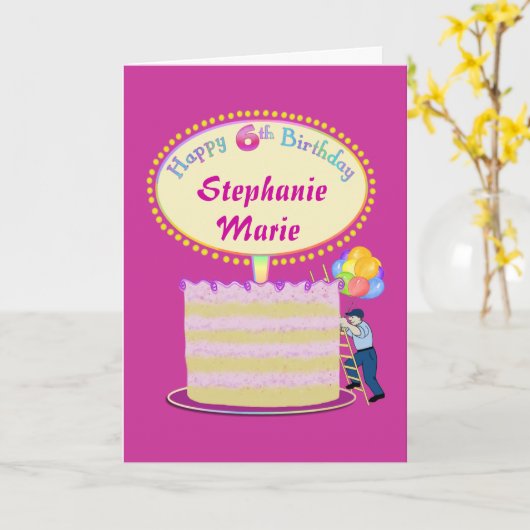 Mädchen Niedlich 6. Geburtstag personalisieren Karte (Gelbe Blume)