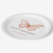 Mädchen Niedlich Blush Pink Butterfly 1. Geburtsta Pappteller (Schrägansicht)