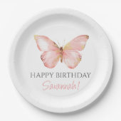 Mädchen Niedlich Blush Pink Butterfly 1. Geburtsta Pappteller (Vorderseite)