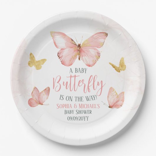 Mädchen Niedlich Blush Pink Butterfly Baby Dusche  Pappteller (Vorderseite)