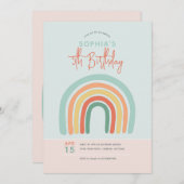 Mädchen Niedlich Boho Rainbow Kinder 5th Birthday Einladung (Vorne/Hinten)