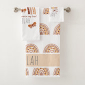 Mädchen Niedlich Boho Regenbogenmuster Personalisi Badhandtuch Set (Insitu)