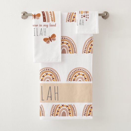 Mädchen Niedlich Boho Regenbogenmuster Personalisi Badhandtuch Set (Insitu)