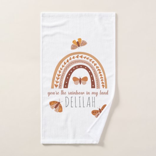 Mädchen Niedlich Boho Regenbogenmuster Personalisi Badhandtuch Set (Handtuch)