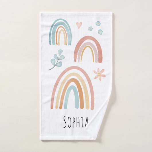 Mädchen Niedlich Boho Wasserfarbe Regenbogenmuster Badhandtuch Set (Handtuch)