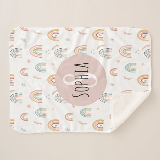 Mädchen Niedlich Boho Wasserfarbe Regenbogenmuster Sherpadecke (Vorderseite (Horizontal))