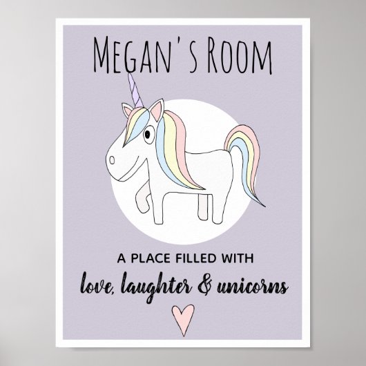 Mädchen Niedlich Doodle Unicorn Name Kinderzimmer  Poster (Vorne)