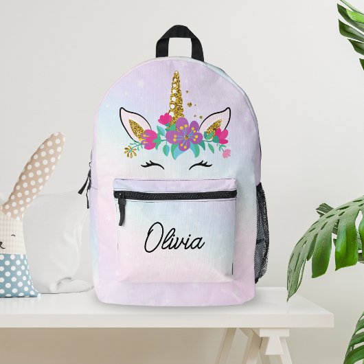 Mädchen Niedlich Einhorn und Wasserfarben Rainbow Bedruckter Rucksack