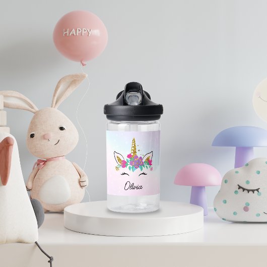 Mädchen Niedlich Einhorn und Wasserfarben Rainbow  Trinkflasche