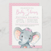 Mädchen Niedlich Elephant Baby Shower Einladungen (Vorne/Hinten)