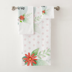 Mädchen Niedlich Floral Wasserfarben Blume und Na Badhandtuch Set