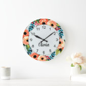 Mädchen Niedlich Floral Watercolor Blume Kinder Große Wanduhr (Zuhause)