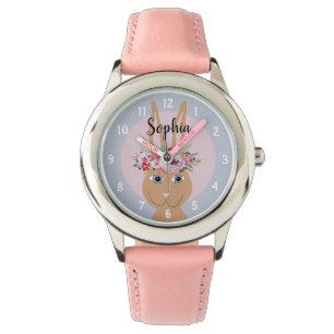 Mädchen Niedlich Floral Watercolor Kaninchen und  Armbanduhr