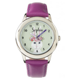 Mädchen Niedlich Floral Watercolor Kaninchen und  Armbanduhr