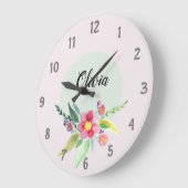 Mädchen Niedlich Frühlingsbotanische Blume und Kin Große Wanduhr (Winkel)