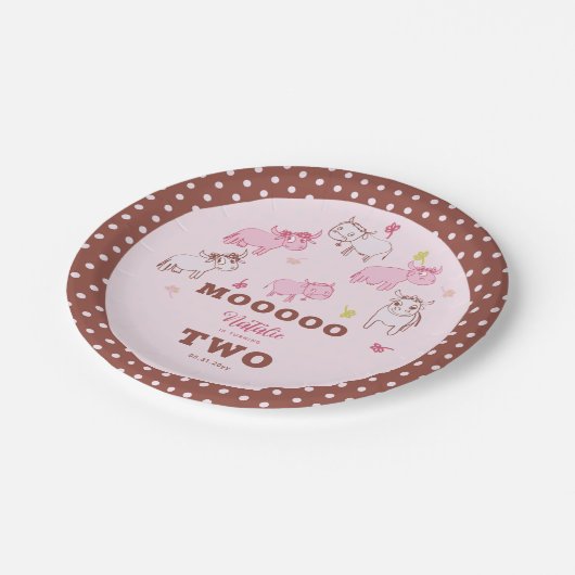 Mädchen Niedlich Funny Cows Pink Muster 2. Geburts Pappteller (Schrägansicht)