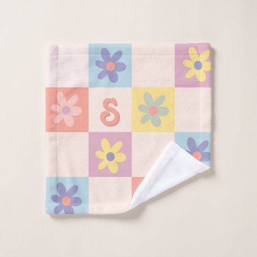 Mädchen Niedlich Groovy Pink Retro 70er Kids Monog Badhandtuch Set (Waschlappen)