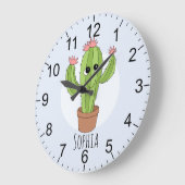 Mädchen Niedlich Kawaii Kaktus Pflanze und Name Ki Große Wanduhr (Winkel)