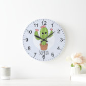 Mädchen Niedlich Kawaii Kaktus Pflanze und Name Ki Große Wanduhr (Zuhause)