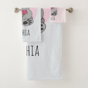 Mädchen Niedlich Koala Bär und Blume und Name Ki Badhandtuch Set