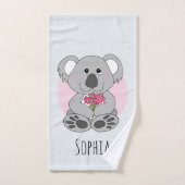 Mädchen Niedlich Koala Bär und Blume und Name Kind Badhandtuch Set (Handtuch)
