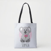 Mädchen Niedlich Koala Bär und Blume und Name Kind Tasche (Vorderseite)