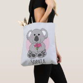 Mädchen Niedlich Koala Bär und Blume und Name Kind Tasche (Von Nahem)