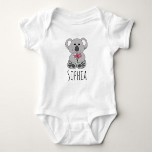Mädchen Niedlich Koala Bear Cartoon Blume und Name Baby Strampler