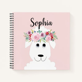 Mädchen Niedlich Lamm Aquarell Blume und Name Notizblock
