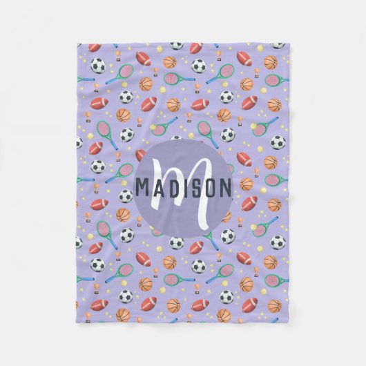 Mädchen Niedlich Lila Fußball Basketball Sport Kin Fleecedecke (Vorderseite)