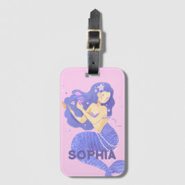 Mädchen Niedlich Lila Mermaid Name Personalisiert  Gepäckanhänger
