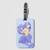 Mädchen Niedlich Lila Mermaid Name Personalisiert Gepäckanhänger (Vorderseite Vertikal)