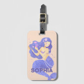 Mädchen Niedlich Lila Mermaid Name Personalisiert Gepäckanhänger (Vorderseite Vertikal)