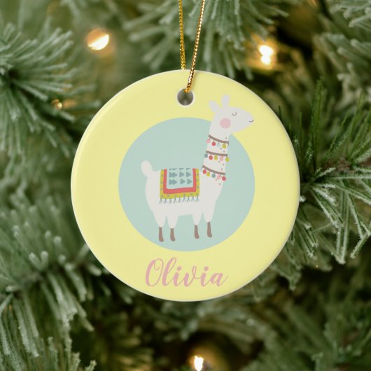 Mädchen Niedlich Llama Personalisiert Kinder Keramik Ornament (Baum)