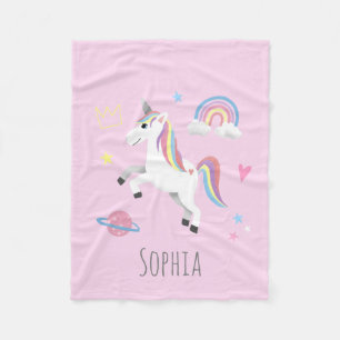 Mädchen Niedlich Magical Pink Unicorn & Name Kind Fleecedecke