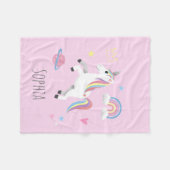 Mädchen Niedlich magisch rosa Einhorn & Name Kinde Fleecedecke (Vorderseite (Horizontal))