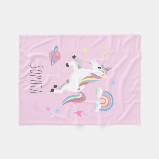 Mädchen Niedlich magisch rosa Einhorn & Name Kinde Fleecedecke (Vorderseite (Horizontal))