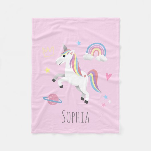 Mädchen Niedlich magisch rosa Einhorn & Name Kinde Fleecedecke (Vorderseite)