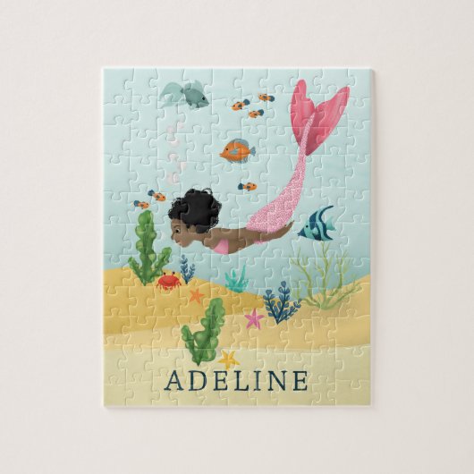 Mädchen Niedlich magisch unter dem Meer Afro Meerj Puzzle (Vertikal)