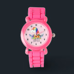 Mädchen Niedlich magischer Regenbogen Einhorn und  Armbanduhr<br><div class="desc">Diese niedliche und zauberhafte Kinderuhr besticht durch einen bezaubernden, handbemalten Regenbogen in Aquarellfarbe mit rosa Hintergrund. In diesem farbenfrohen Design können Sie auch Ihren Mädchennamen hinzufügen. Mit klaren, leicht lesbaren Zahlen ist diese "erste" Uhr ideal für diejenigen, die gerade erst mit dem Lernen beginnen. Das perfekte Design für Ihre Kleinen!...</div>