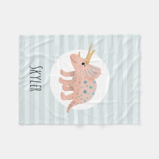 Mädchen Niedlich Moderne rosa Triceratops Dinosaur Fleecedecke (Vorderseite (Horizontal))