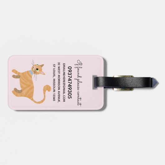 Mädchen Niedlich Orange Ginger Tabby Katze Name Ki Gepäckanhänger (Rückseite horizontal)