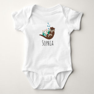 Mädchen Niedlich Otter Cartoon Blume und Name Baby Strampler