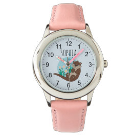 Mädchen Niedlich Otter Cartoon Blume und Name Kind Armbanduhr